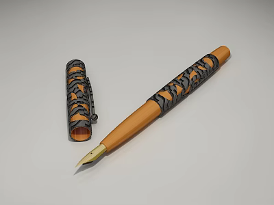 Luxury Wooden Fountain Pen With Intricate Patterned Cap And Gold Nib 3d model