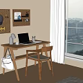Antique Style Retro Desk Computer Desk Single Stool 3d model