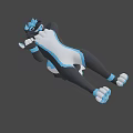 3D Anthropomorphic Wolf Game Character Posing With Blue Black Fur White Chest And Extended Hand