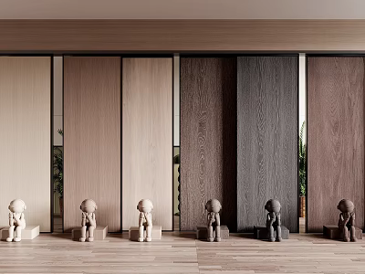 Wooden Wall Panels In Different Wood Tones For Modern Interior Room Design 3d model