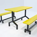 Yellow Dining Table And Bench Set With Black Metal Frame Design 3d model