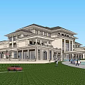 European Style Architecture Grand Villa With Black Roof Arched Windows And Lush Lawn
