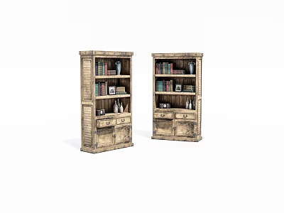 Vintage Bookcases With Multiple Shelves Books Decorative Items And Storage Drawers 3d model