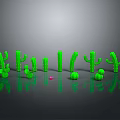 Green Cacti Models In Various Shapes And Sizes On Gray Background With Reflections