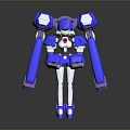 Robot Character Design With Blue White Body Large Mechanical Arms Purple Head And Red Chest