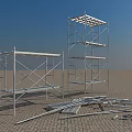 Scaffolding Structure With Metal Frames Platforms Scattered Poles And Construction Materials
