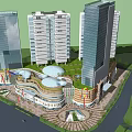 Modern High Rise Office Buildings With Commercial Center And Green Plaza