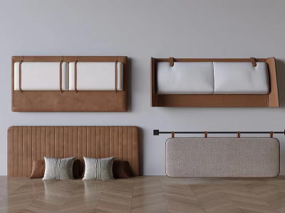 Modern Background Double Bed Interior With Brown Beige Headboards And Decorative Pillows 3d model