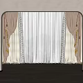 Elegant Beige Curtains With White Sheer Panels And Gold Tassel Trim For Arched Window