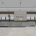 Modern Office Reception Desk With Marble Counter And Receptionist In Lobby Area