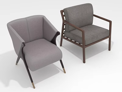 Modern Gray Fabric Chairs with Wooden Frame and Metal Legs Design 3d model