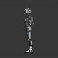 Humanoid Sci Fi Character in Biomechanical Armor with Mechanical Limbs and Glowing Chest