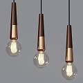 Modern Pendant Lights With Brown Wooden Copper Accents And Transparent Lit Bulbs