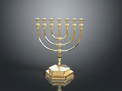 Elegant Golden Menorah With Seven Branches And Ornate Base Design 3d model