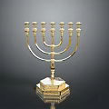 Elegant Golden Menorah With Seven Branches And Ornate Base Design