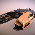 Futuristic Sci-Fi Spaceship With Orange Black Exterior Metallic Structure And Detailed Design