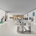Modern Fashion Retail Store Interior With Silver Podiums And Display Racks