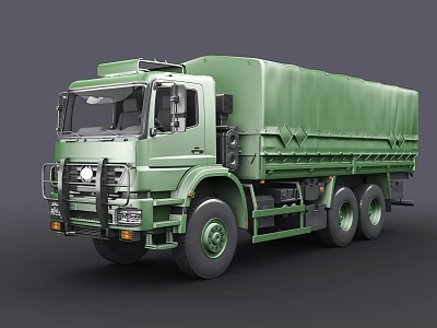 Green Cargo Truck With Canvas Covered Bed And Front Grille Design 3d model