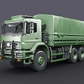 Green Cargo Truck With Canvas Covered Bed And Front Grille Design