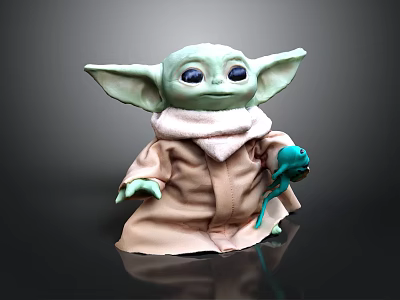 Baby Yoda Toy With Green Skin Brown Robe White Scarf And Green Creature 3d model