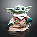 Baby Yoda Toy With Green Skin Brown Robe White Scarf And Green Creature