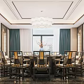 Chinese Style Private Dining Room With Round Table Chandelier And Decorative Painting