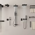 Modern Black Shower System With Rainfall And Handheld Heads And Wall Mounted Towel Racks