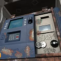 Public Facility Outdoor ATM Machine With Rusted Blue Panel Screen Keypad And Card Slot