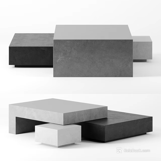Modern Geometric Concrete Coffee Tables in Gray and Black Stacked Design 3d model 
