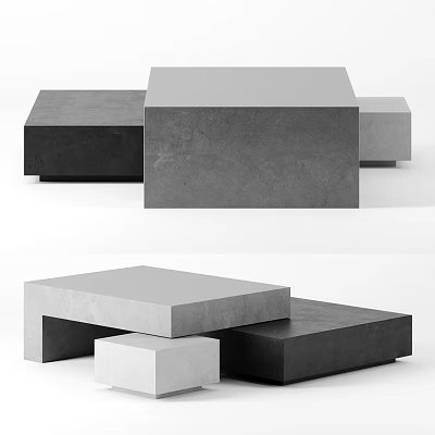 Modern Geometric Concrete Coffee Tables in Gray and Black Stacked Design 3d model