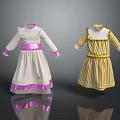 Stylish White And Yellow Striped Dresses With Colorful Sashes Collars And Cuffs