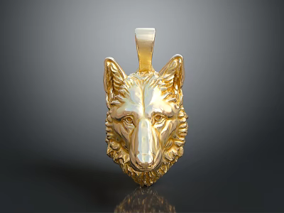 Stylish Golden Wolf Head Pendant With Detailed Design For Fashion Accessory 3d model