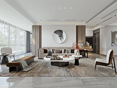 Modern Living Dining Room Interior Design With Sofa Coffee Table Rug And Wall Art Decor 3d model