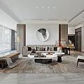 Modern Living Dining Room Interior Design With Sofa Coffee Table Rug And Wall Art Decor