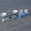 Commercial Laboratory Balance With White Pans Gray Base And Blue Box