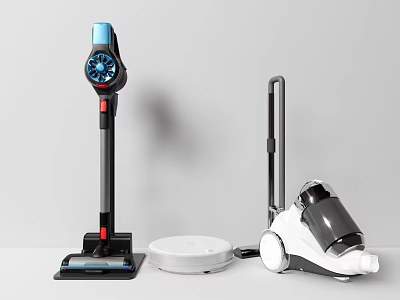 Modern Home Cleaning Appliances Featuring Stick Robot And Handheld Vacuum Cleaners 3d model