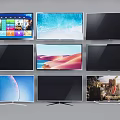 Multiple Modern TVs Displaying Various Screen Visuals Arranged In Rows 3d model