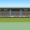 Brown Brick Hotel Building With Multiple Windows Flat Roof And Green Lawn