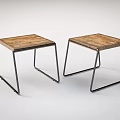 Two Industrial Style Modern Stools With Wooden Top And Black Metal Frame