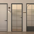 Modern Hinged Doors with Frosted Grid Patterned Glass Arched Top and Dark Frames 3d model