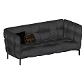 Black Three Seater Sofa with Modern Design Featuring Black and Plaid Pattern Cushions 3d model