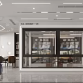 Modern Store Interior With Glass Doors Display Shelves And Seating Furniture