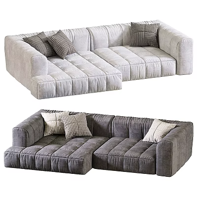 Modern Sectional Sofa in Light and Dark Gray with Tufted Design and Decorative Pillows 3d model
