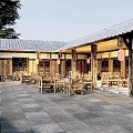 Traditional Chinese Detached Villa With Courtyard Wooden Furniture And Red Lanterns