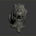 Ancient Bronze Beast Head Decorative Component With Intricate Carvings And Aged Patina