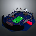 Soccer Field Sports Facility Architecture With Stands Trees Green Pitch And Soccer Ball