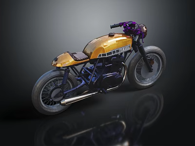 Custom Golden Motorcycle With Purple Handlebars Vintage Body Design And Reflections 3d model