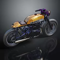 Custom Golden Motorcycle With Purple Handlebars Vintage Body Design And Reflections