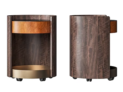 Modern Wooden Side Table With Metal Base Rolling Wheels And Tray Shelf 3d model