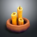 Decorative Ceramic Bowl Holding Three Yellow Candles With Melted Wax For Home Decor